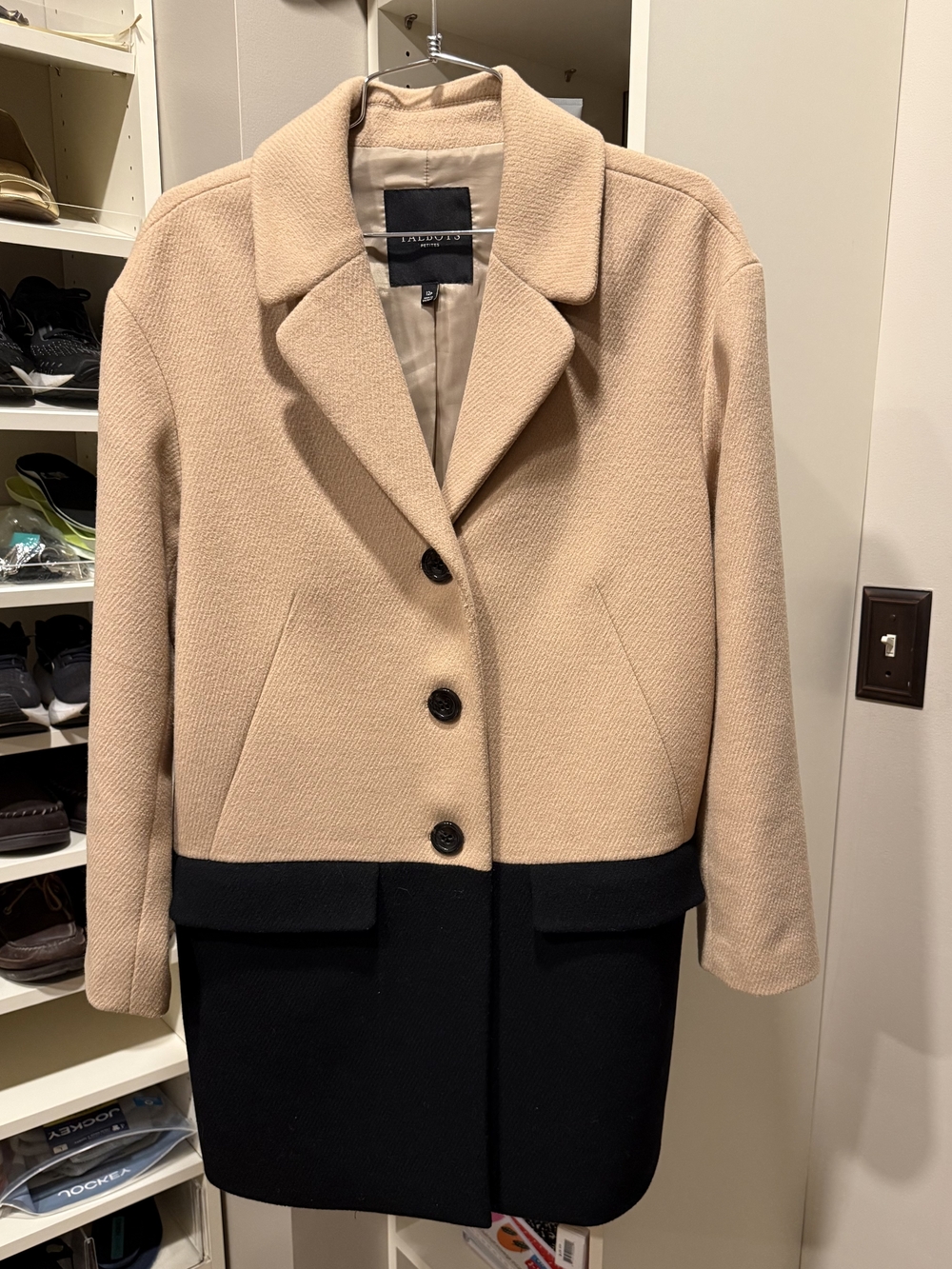 Talbots Camel and Black Two-Tone Wool-Blend Walking Coat